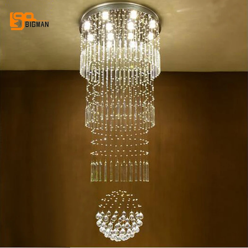 

new item K9 crystal chandelier modern lighting Dia80*H250cm hanging staircase light fixtures