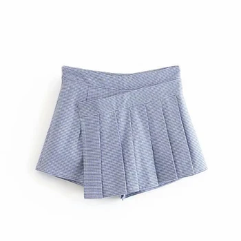 

2019 Irregular pleated skirt high waist plaid spring and summer skirt with pants