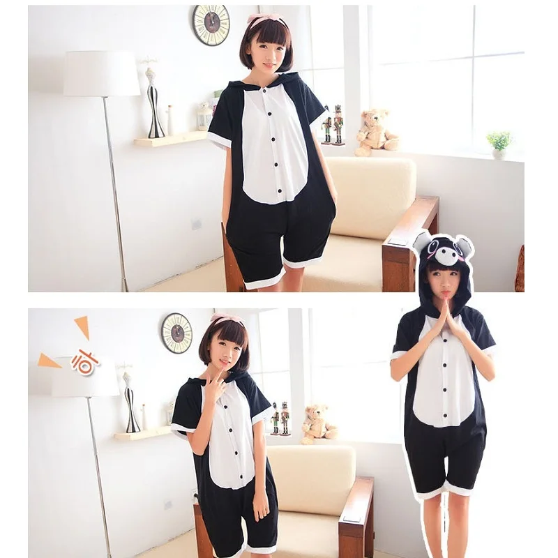 Vanled 2017 Взрослых Onesie Холодной Короткими Рукавами Пижамы Лето Kawaii Черная Свинья