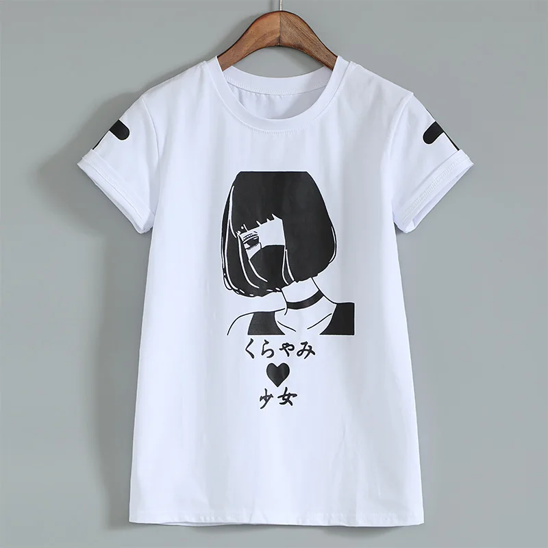 Harajuku Японские Женские Мультяшные футболки, уникальная графическая футболка с короткими рукавами, белые футболки Kawaii, милая хлопковая футболка, Прямая поставка