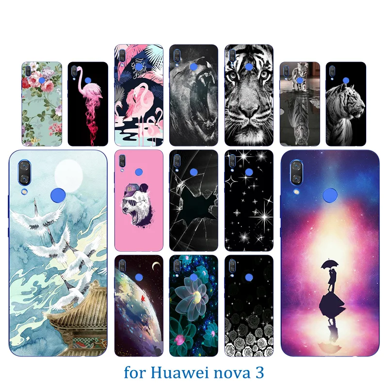 

6.3" Cases for Huawei nova 3 Fundas Transparent Gel Tiger Pattern Back Cover Protection Phone Shell for Huawei nova 3 Coque