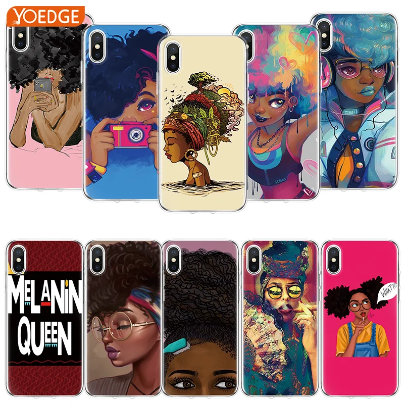 

Queen Afro Melanin Poppin black girl Luxury Fashion Case For iPhone 6 6S 7 8 Plus 4 4S 5 5S SE Cover For iPhone X XS Max XR Capa