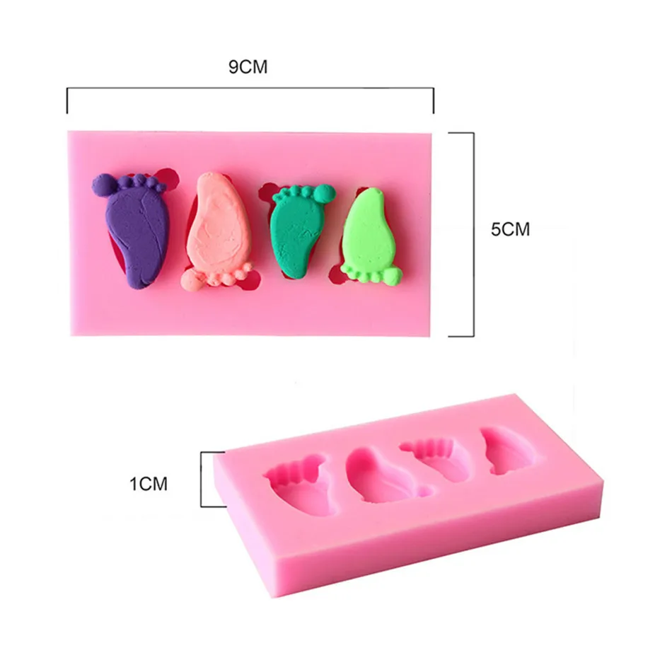 

4 Hole Cute Baby Feet And Shoes Silicone Fondant Cake Mold Kitchen Baking Mold Cake Decorating Moulds Modeling Tools