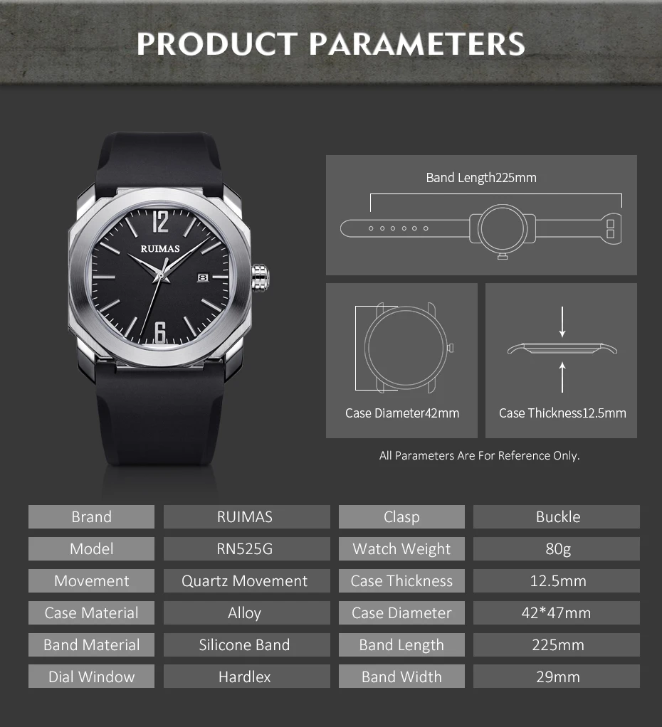 Ruimas часы мужские роскошные брендовые кварцевые часы модные часы с хронографом Reloj Hombre спортивные часы мужские часы Relogio Masculino