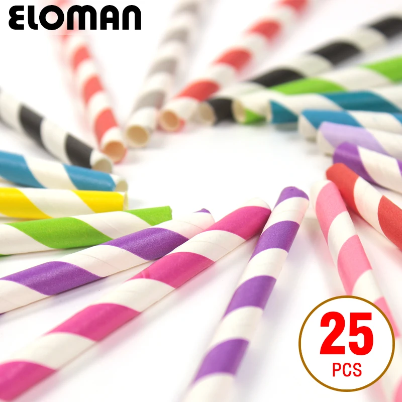 

25PCS Kids birthday party decorative striped paper straws colored paper drinking straw wedding festive party supplies