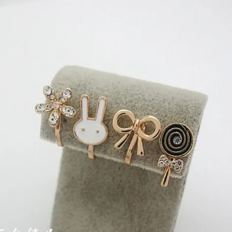 

4Pcs/Set Cute Rabbit Lollipop Bow knot Flower Ear Clip on Earrings Without Pierced Ear Cuff for Women Children Jewelry