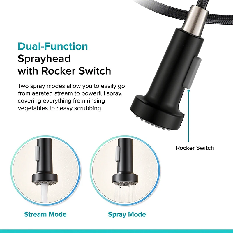 Quyanre-Matte-Black-Pull-Down-Kitchen-Spring-Faucet-Single-Level-Mixer-Tap-360-Rotation-2-way