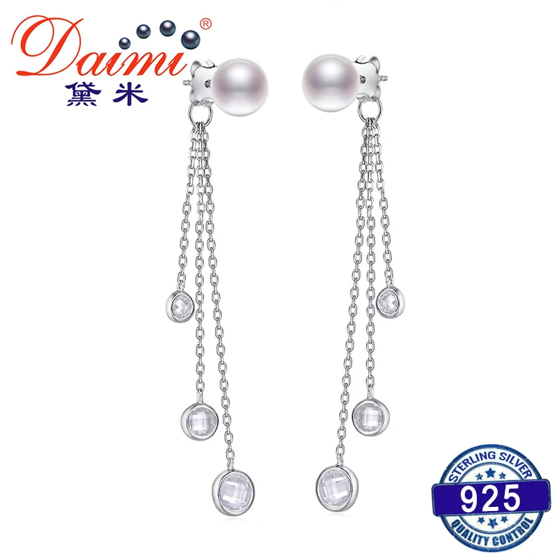 

DAIMI Long Earrings Design 6-7mm Perfectly Round Pearl Earring Freshwater Pearl 925 Silver Earring