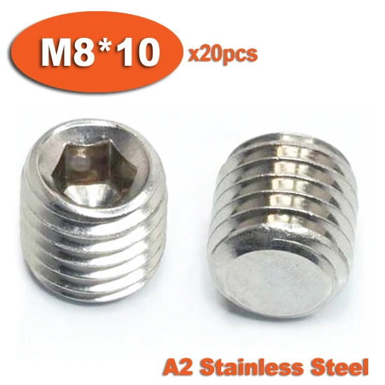 20pcs DIN913 M8 x 10 A2 Stainless Steel Screw Flat Point Hexagon Hex