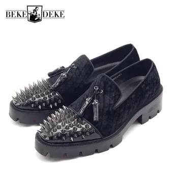 

New Design Thick Bottom Rivets Formal Men Dress Shoes European Mens Footwear Runway Luxury Man Shoe Plus Size 11T 47 Heels 5 CM