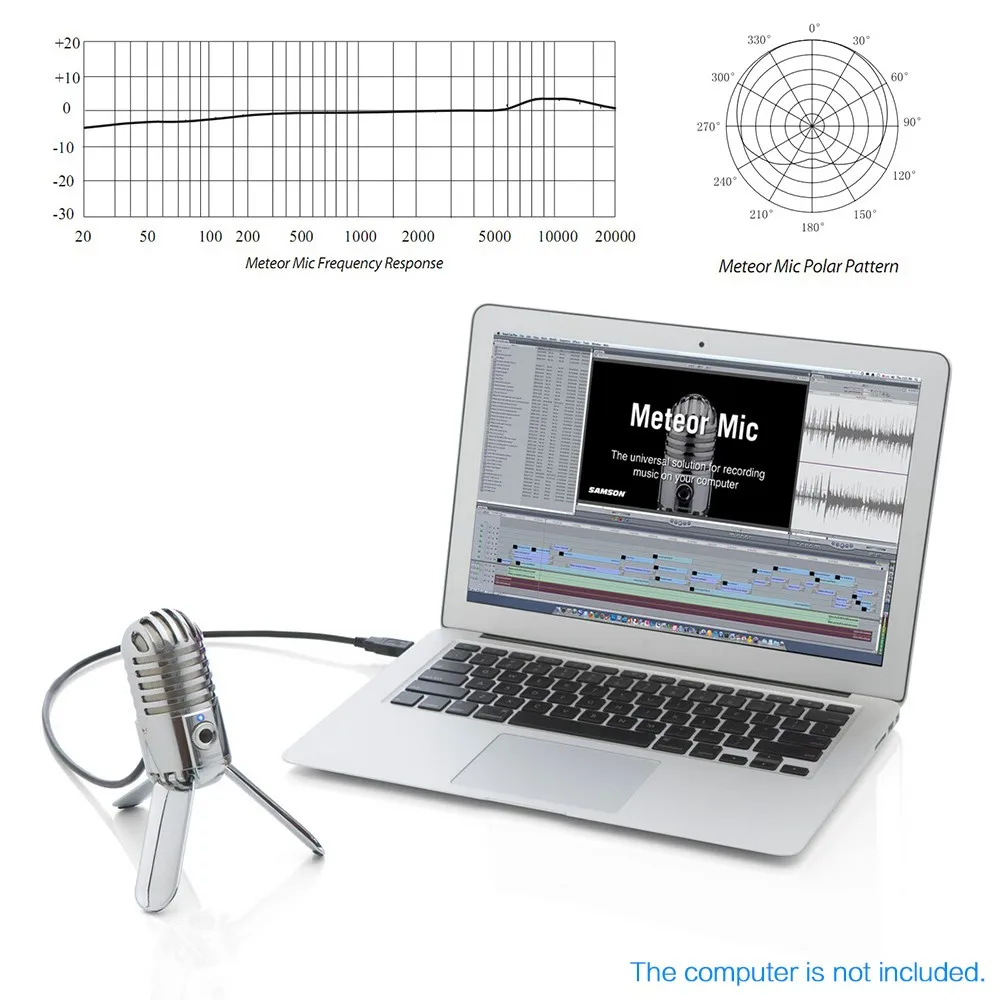 SAMSON Meteor Mic USB конденсаторный микрофон Студийный микрофон для компьютера ноутбука сетевой Подкаст, высокое качество звука