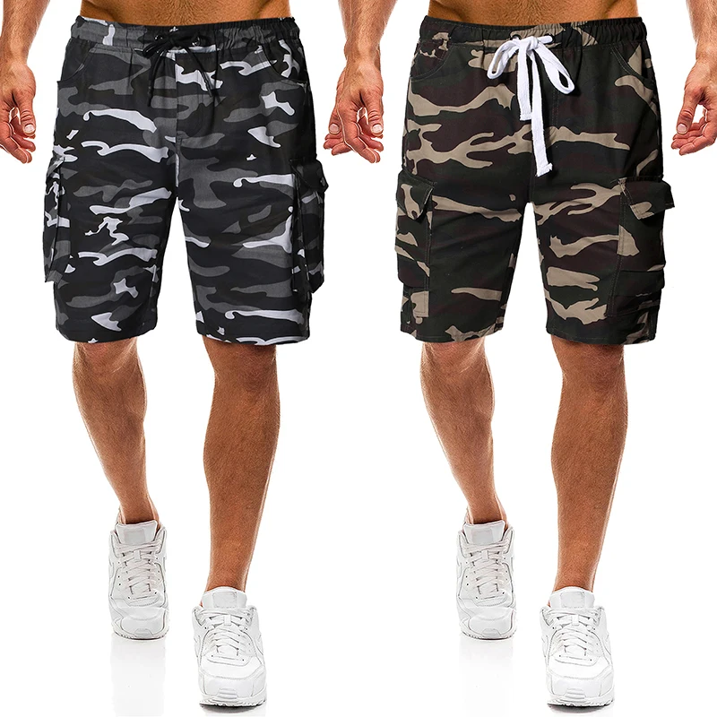 

2019 Summer New Men'S Fashion Camouflage Tether Belt Casual Tooling Shorts Five