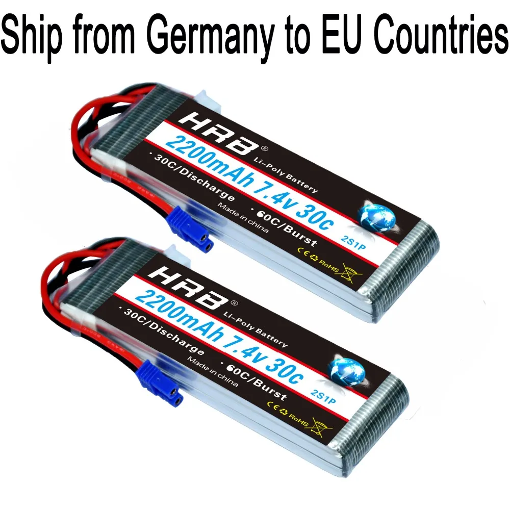 

2pcs HRB 2S 7.4V 2200mAh 30C max 60C RC Lipo Battery EC2 For Hubsan H501S 4-xis RC Quadcopter Transmitter