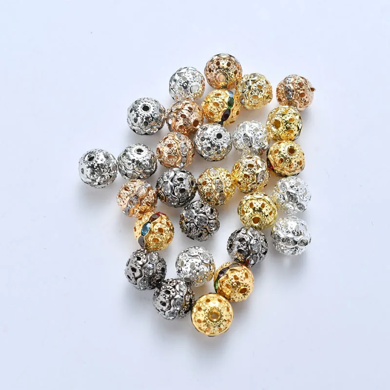 20 шт./лот круглый диско шар криастл шарик 6 8 10 12 мм золото Розовое Золото Rhinestone