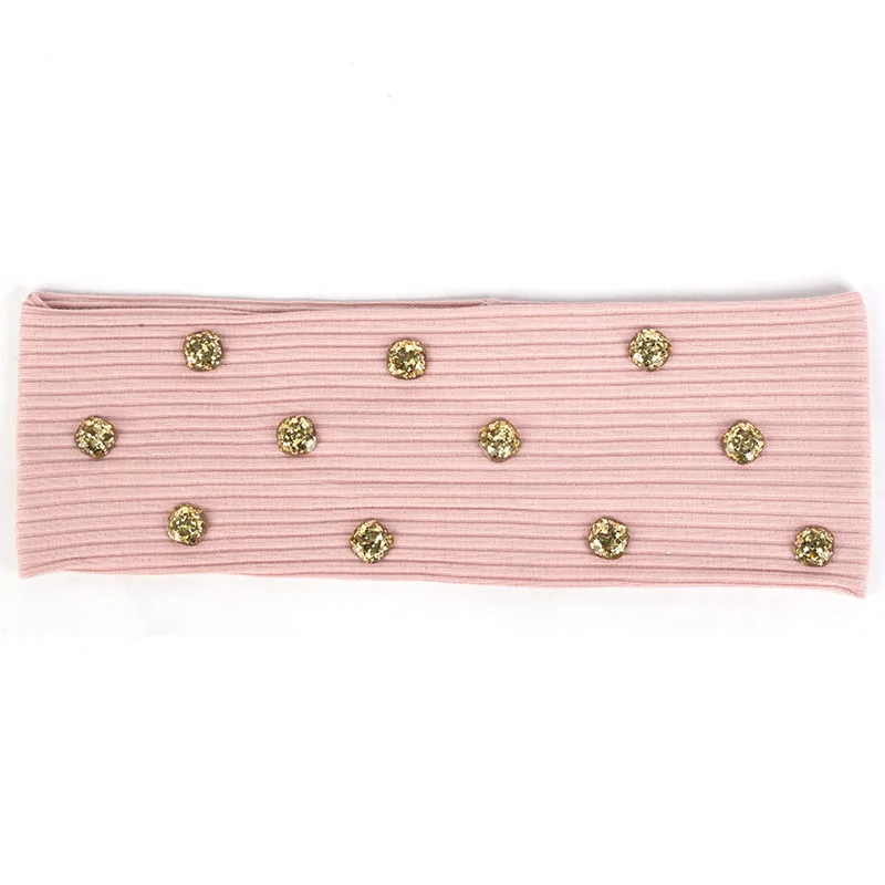Pink Gold Новая Летняя мода смола блесток для девочек твердая рифлёная головная Повязка Женская хлопковая лента для волос эластичные Простые аксессуары для волос в виде тюрбана - Цвет: Pink Gold
