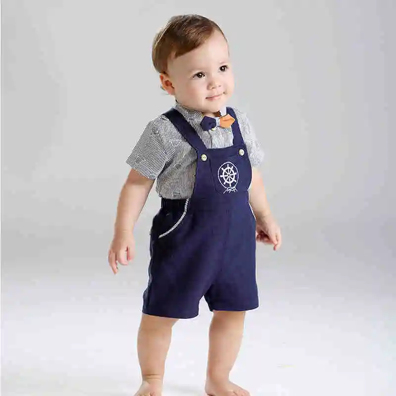 2PCS/set Summer Baby Boys Clothing OVeralls Short+Shirt Handsome