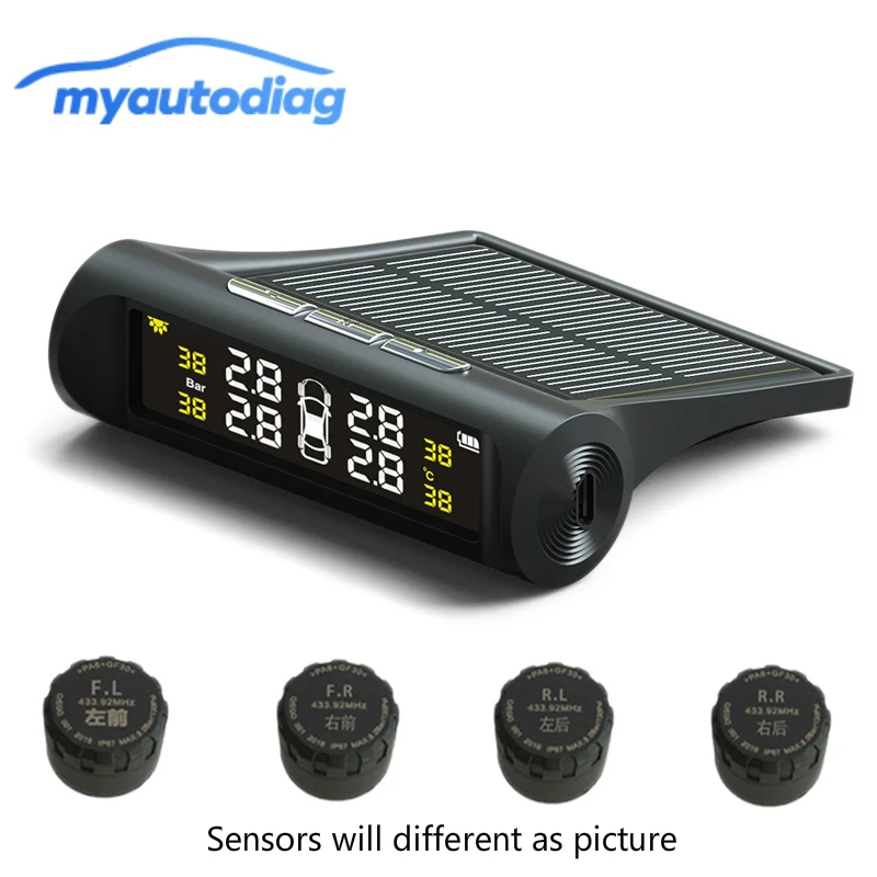 Smart Car TPMS Tire Pressure Monitoring System Solar Power Charging LCD