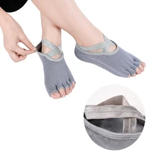 1 Pair Women Anti Slip Sports Yoga Socks with Grips Five Finger Toeless X Bandage Slippers Sock for Gym Fitness Pilates Ballet
