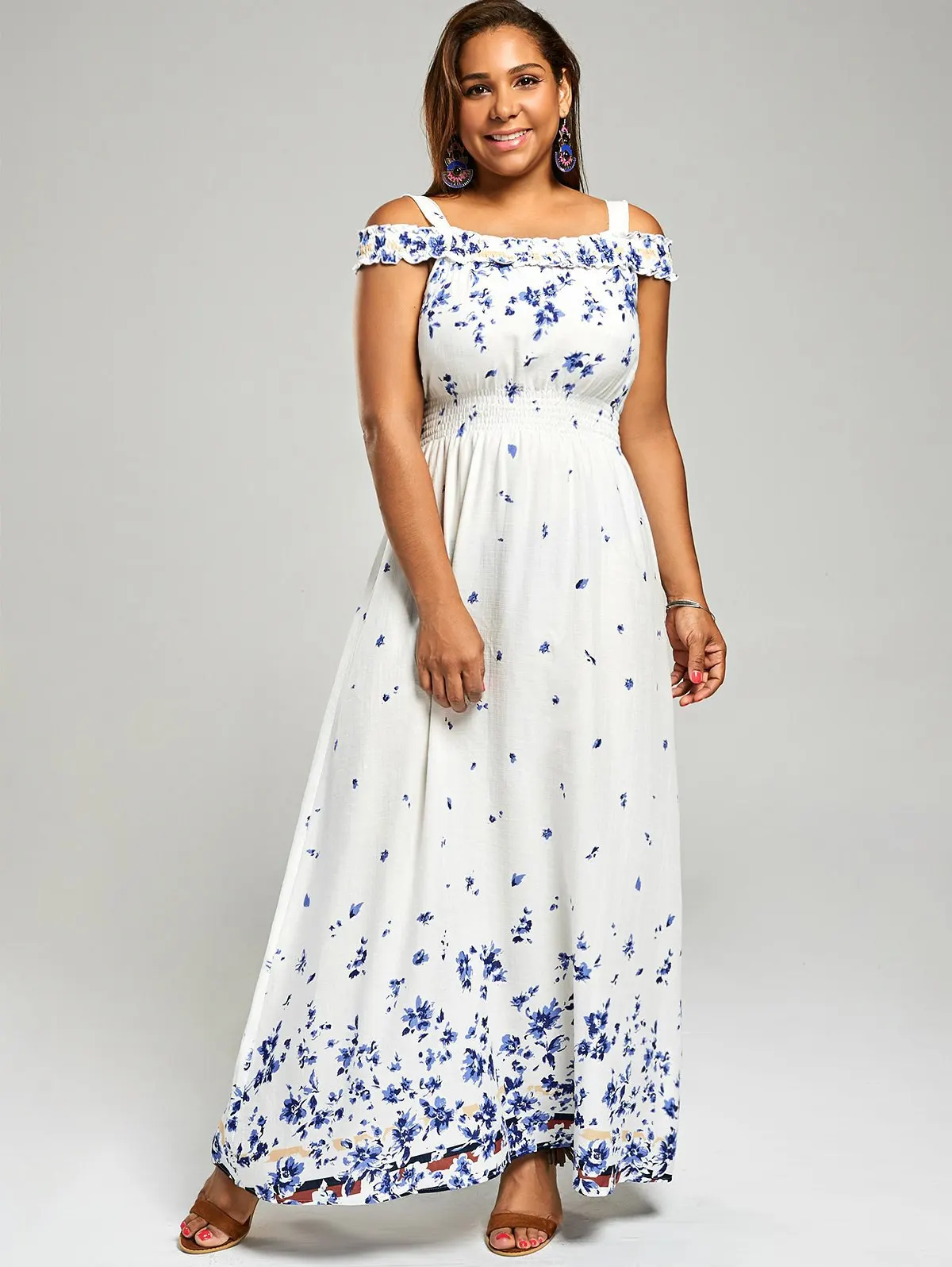

Sakazy Summer Dress Bohemian Print With Shoulder high Waist Long Dresses 2019 New