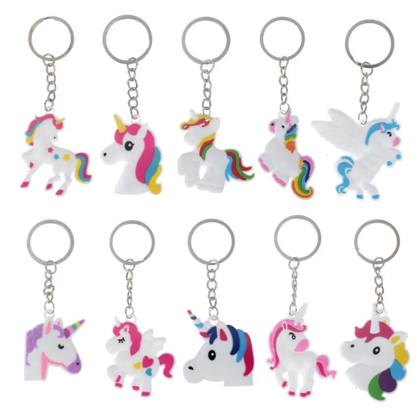 12Pcs Unicornio Party Rubber Bangle Key Chains Kids Favors Birthday Bracelet Baby Shower DIY Colorful horse Party Decor Supplies - Цвет: Unicorn KeyChains