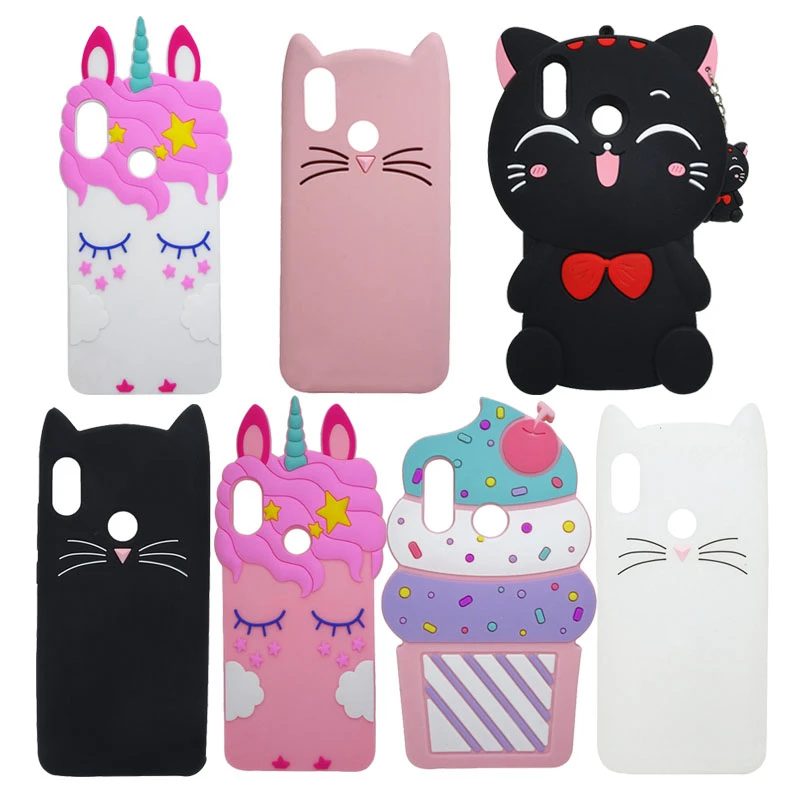 

For Xiaomi Redmi 6 Pro Case Cute 3D Silicone Unicorn Cupcake Cat Cartoon Soft Mobile Phone Back Case Cover For Xiaomi Mi A2 Lite