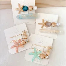 2020 תוספות ים כוכב ים אקריליק שיער קליפים לנשים בנות Shell פרל מתכת סיכות מתוק חוף בארה 'ב אביזרי שיער(China)