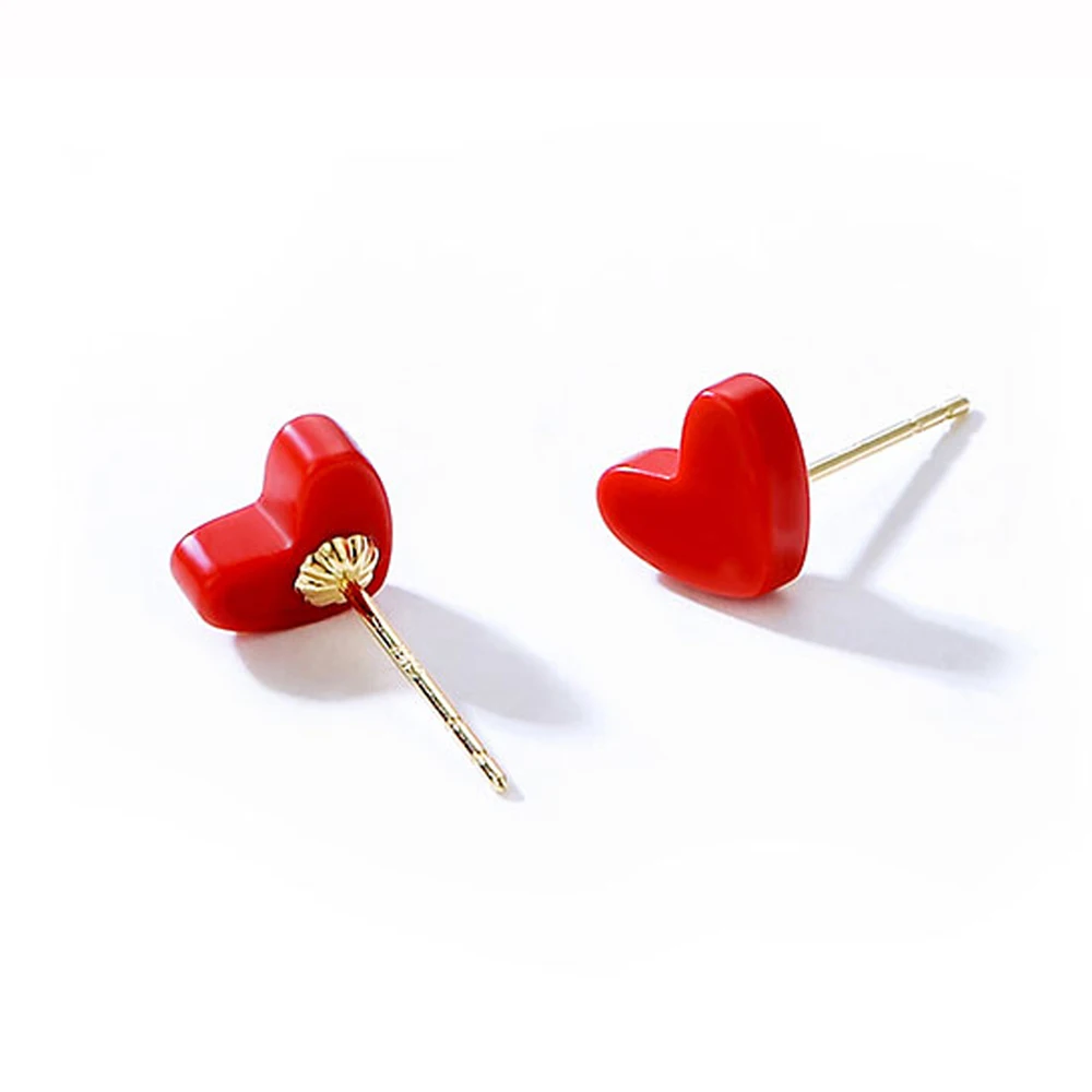

RINYIN Fine Jewelry 100% Pure 18K Yellow Gold Earring Authentic 18 Carat Gold Heart Red Onxy Stud Earrings