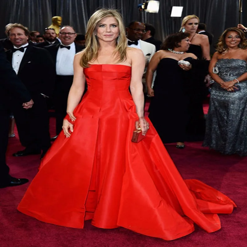 Мода без бретелек Дженнифер анистон красный ковер для Оскара с поездом длиной до пола платья знаменитостей