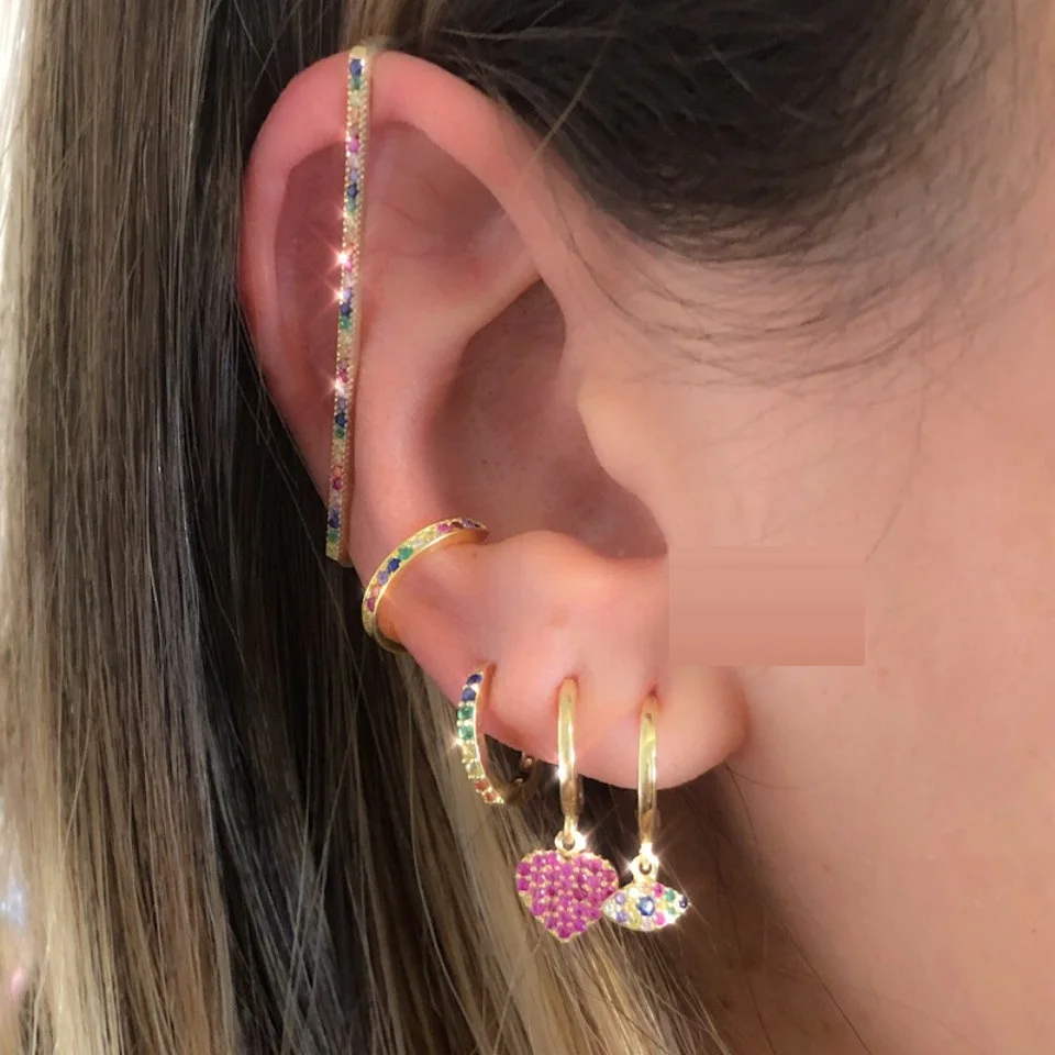 Ear Clip Earrings Clip Earrings Ear Clip Ear Accessories 1 piece Ear Cuff No Piercing White Rainbow cz Rectangle Cuff