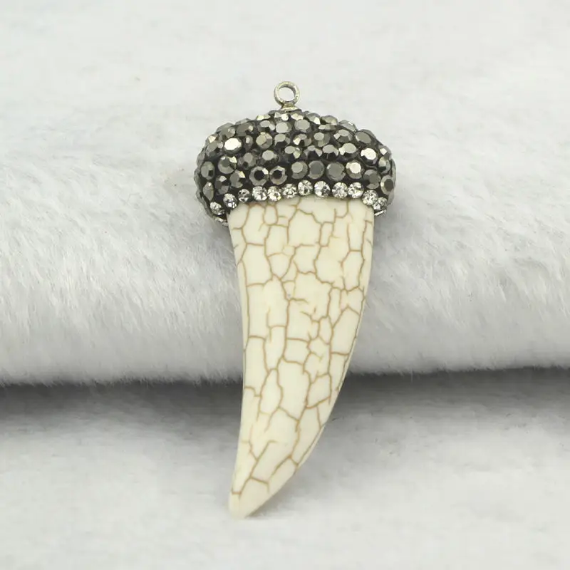 

White Lines Stone Tooth Shape Pendant Hematite Crystal Embellish Charms Jewelry Accessories For Making Necklace Earring