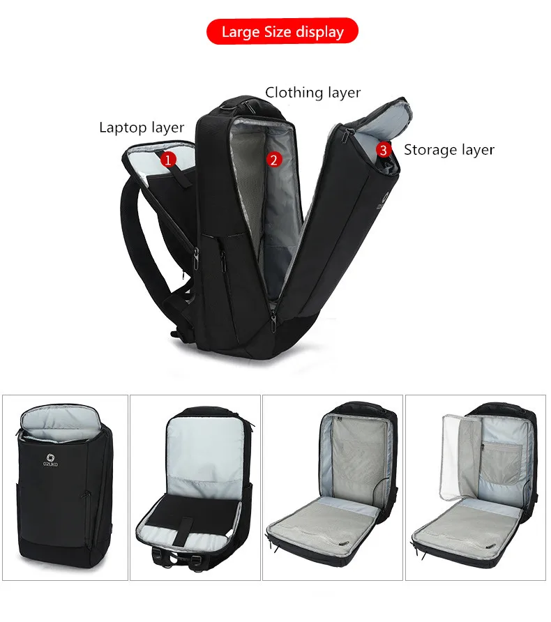 OZUKO 17 дюймов ноутбук мужской рюкзак большой емкости Водонепроницаемые рюкзаки для мужчин мужской USB бизнес рюкзак дорожная сумка Mochila