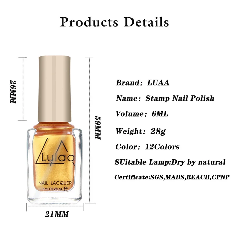 Лак для ногтей LULAA 1 бутылка/лот лак для ногтей и штамп лак для ногтей 12 цветов 6 мл на выбор лак для ногтей