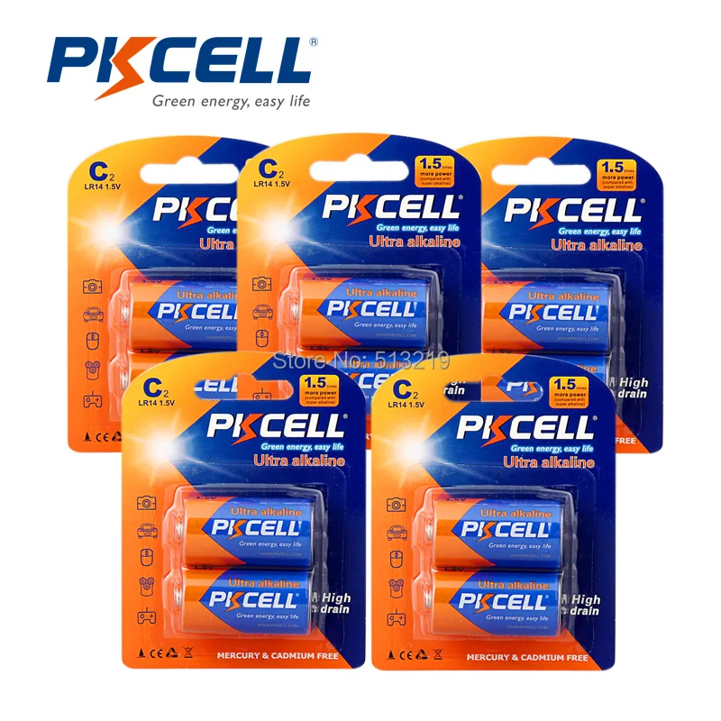 

10pcs PKCELL LR14 MN1400 AM2 C size battery 1.5v Alkaline Dry Primary Batteries for Flashlight recorder radio gas stove