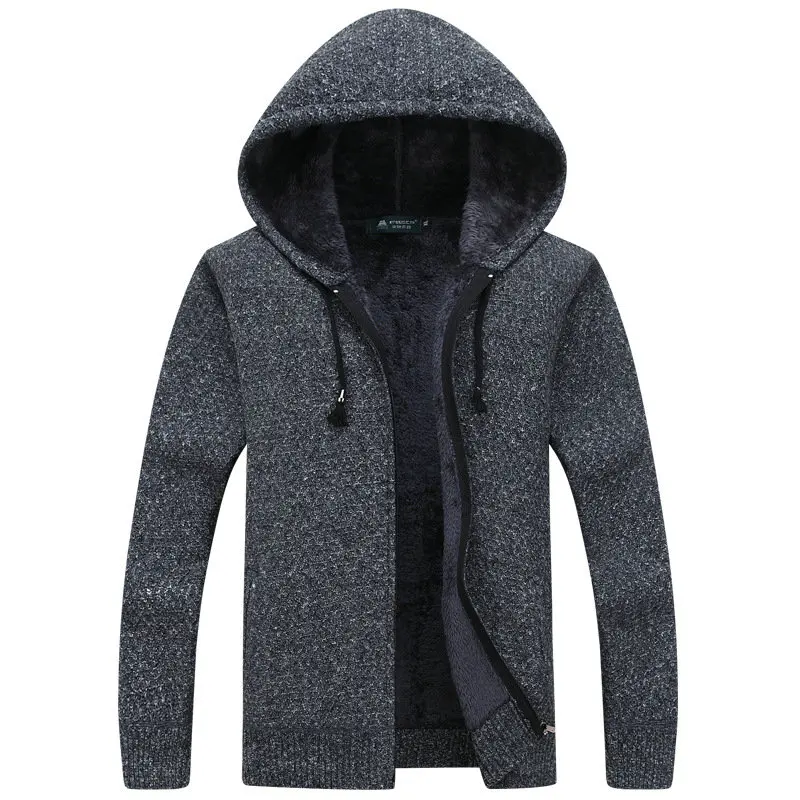 Autumn Winter Thick Warm Knitted Sweater Men Hooded Casual Solid Cardigan Men Fashion Mens Sweatercoat