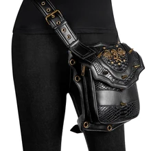 Bolsos de cintura Steampunk Vintage De Cuero Negro Estilo de calle Mini motocicleta pierna muslo HolsterBag Crossbody bolsa