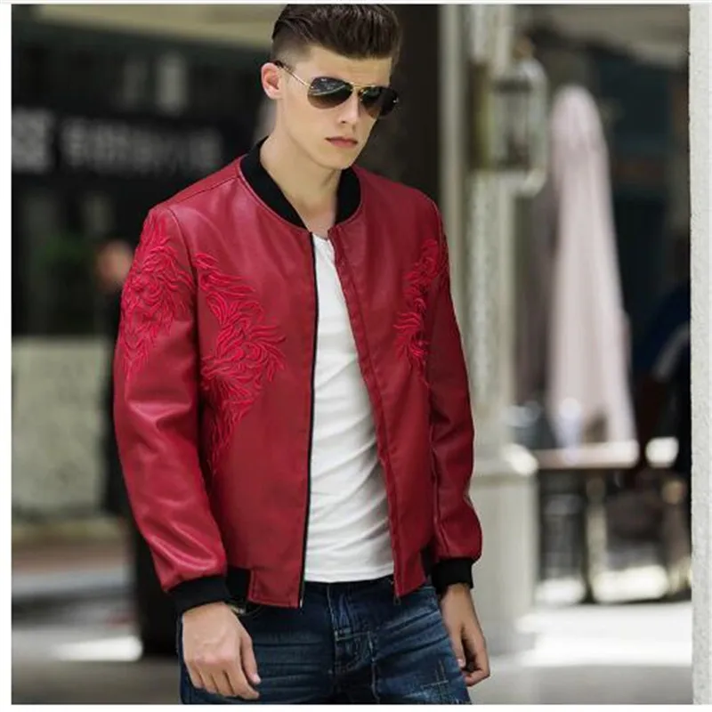 NXH вышивка искусственная кожа Jaket для мужчин бейсбол пальто мотоцикл верхняя
