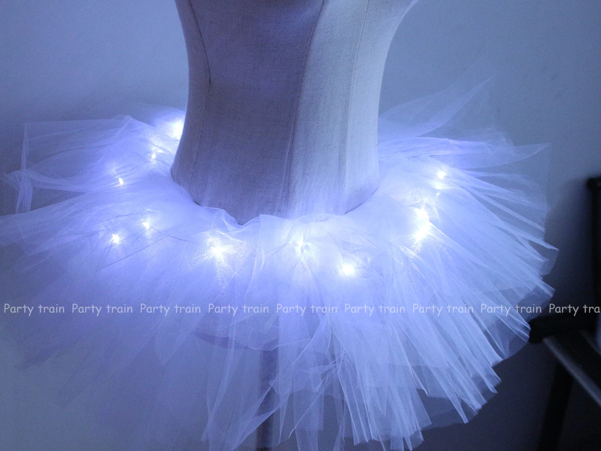 2018 Voile Solid Organza Fashion Dance Led Tutu Mini Skirt Up Neon Fancy Rainbow Costume Adult Light Corset Saia 24