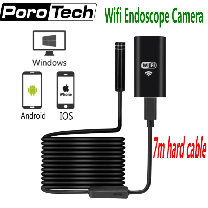 5pcs 7m Hard Cable Android Ios Wifi Endoscope Camera 8mm Lens 8 Led Wireless Waterproof Pipe