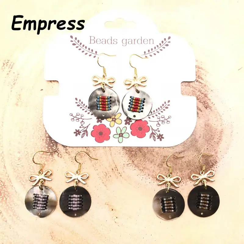 

2018 Empress New Fashion Woman Ethnic Cute Bowknot Handmade Copper Imported Miyuki Glass Bead Shell Boho Jewelry Crystal Earring