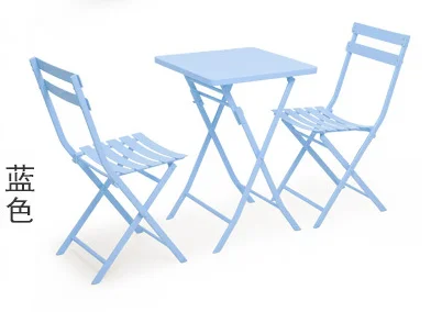 3 шт. металлический Скандинавский современный обеденный табурет стол и стул, набор наружных складных декораций домашнего интерьера, скандинавские короткие наборы мебели - Цвет: blue          square