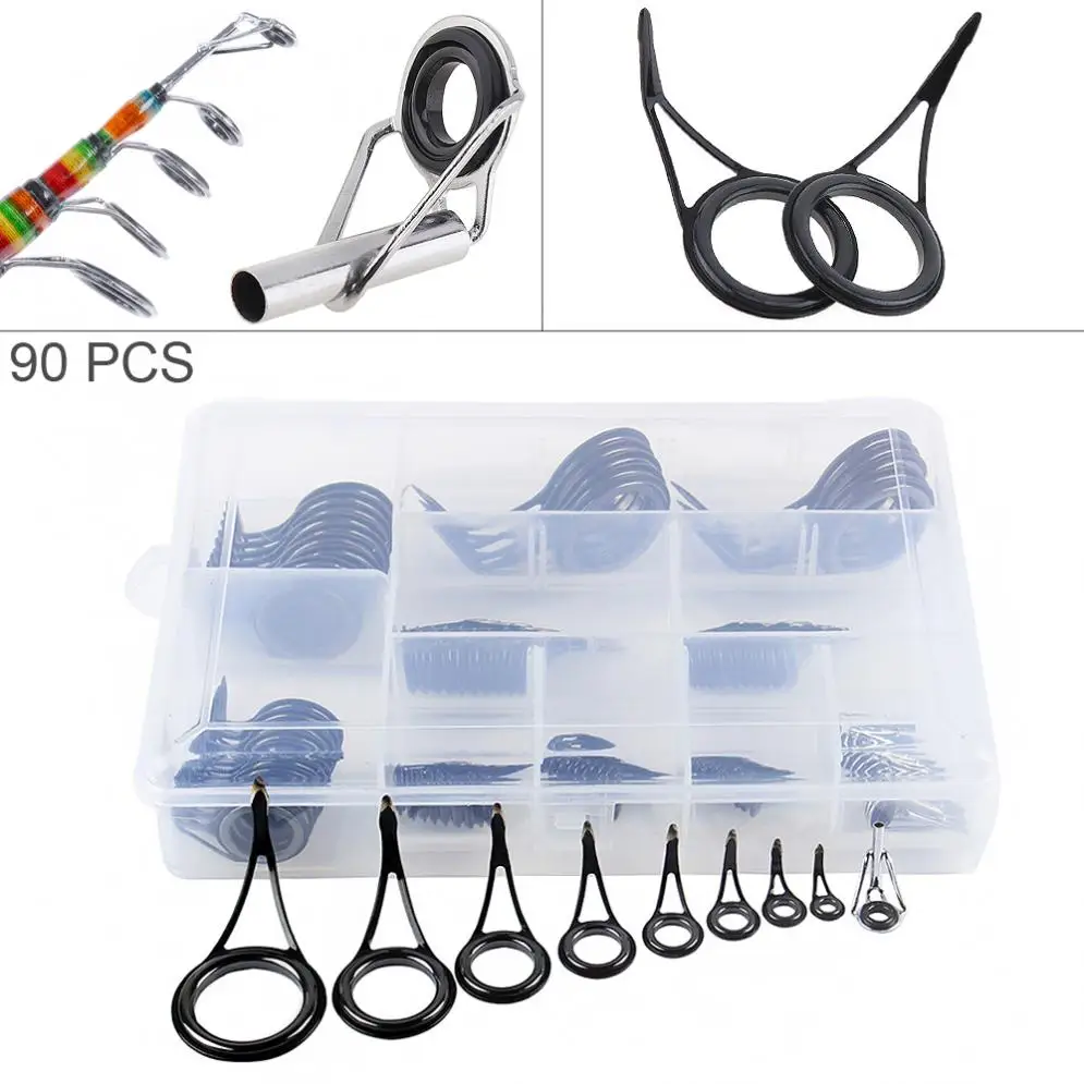 90pcs/lot Fishing Rod Guide Set 8 Size Single Foot Guide + 1 Size Tip