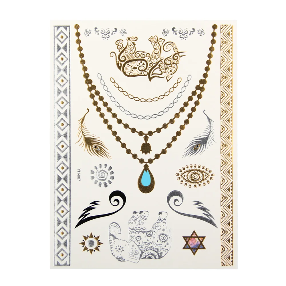 New Fashion Temporary Tattoo Stickers Temporary Body Art Waterproof Tattoo Pattern Women Sex Products Design Metal Gold  (21)