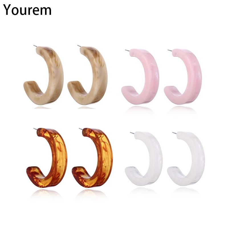

YOUREM fashion trendy C half circle acrylic stud earrings for women plastic light girls earing gifts bijoux femme wu113