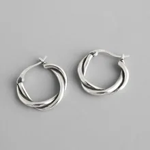 Silver Color Round Hoop Earrings For Women Circle Loop Earring Twisted Geometric Earings 925 Sterling Silver Jewelry Silver Color Round Hoop Earrings For Women Circle Loop Earring Twisted Geometric Earings 925 Sterling Silver Jewelry