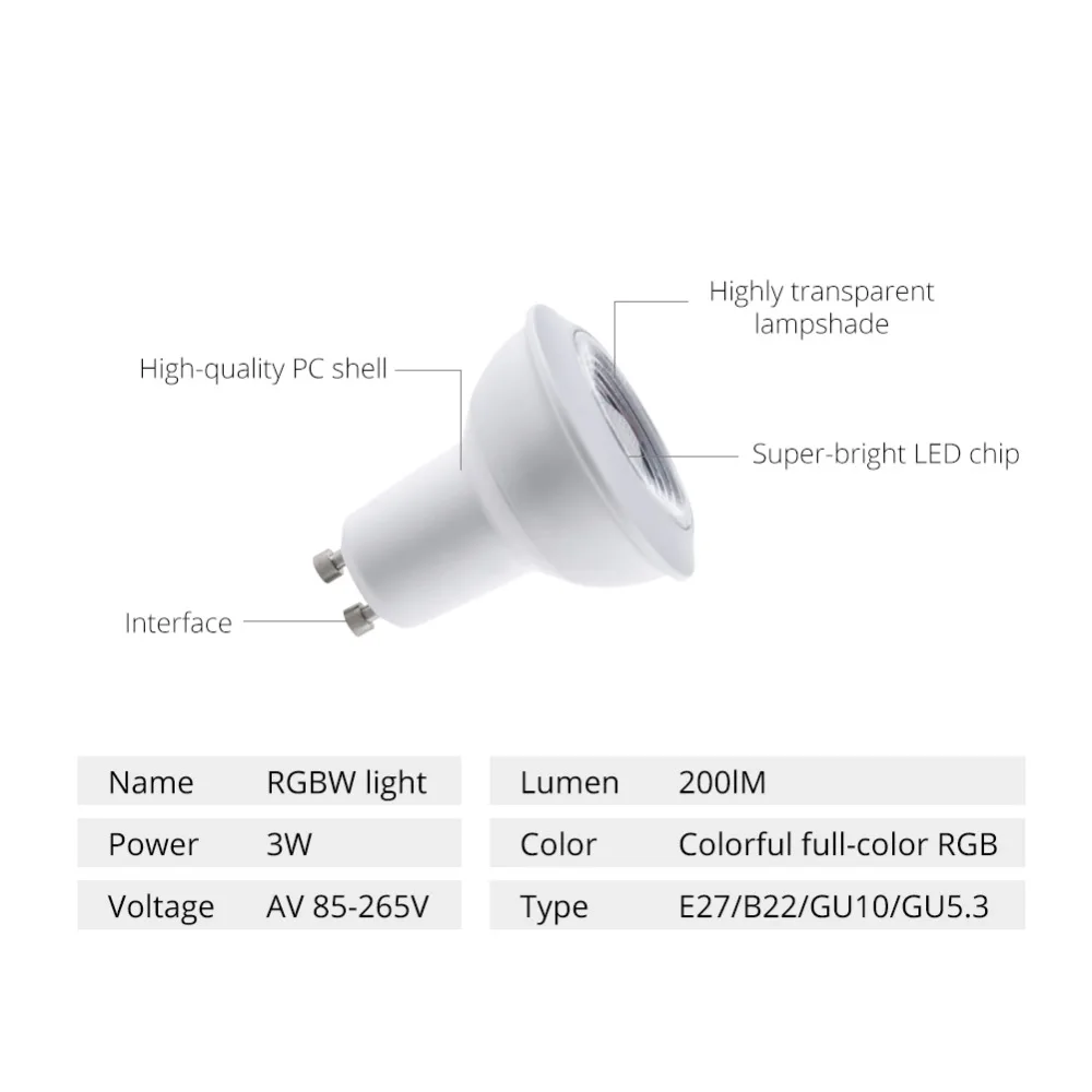 Vacamm LED RGBWW Novelty Light Colorful Magic Bulb 3W GU10/GU5.3/E27/B22 Hight Power Spotlight AC 85-265V+21Key IR Controller