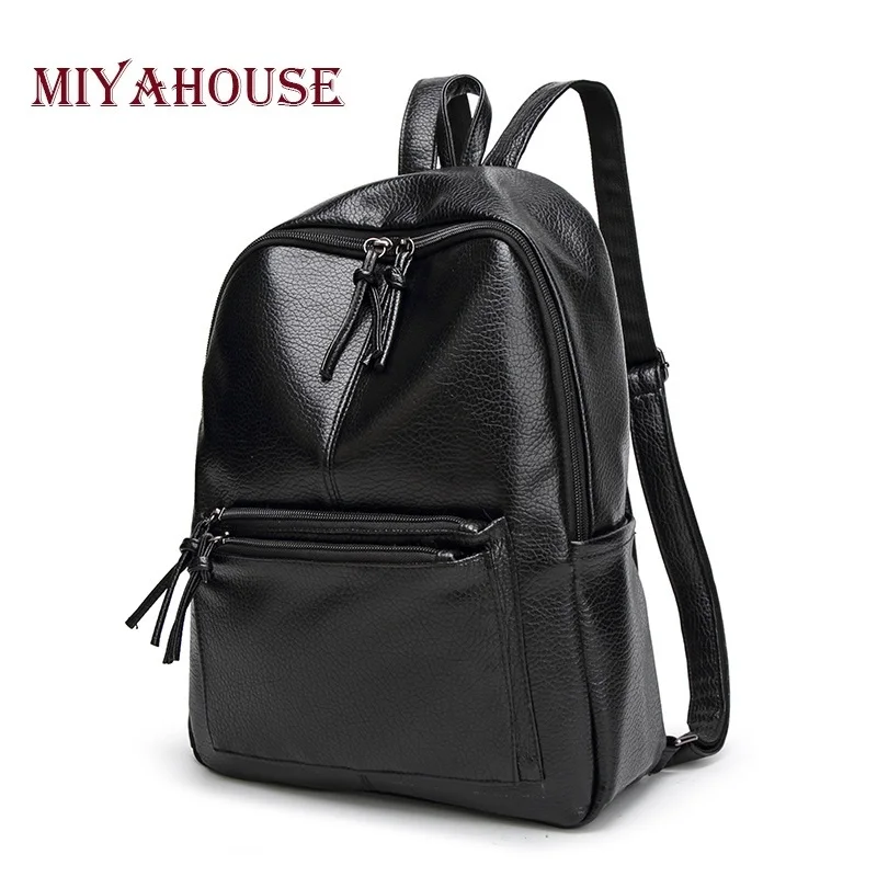 Miyahouse New Fashion Travel Backpacks Female Casual PU Leather Rucksacks High Quality Girls School Shoulder Bag Black Backpack