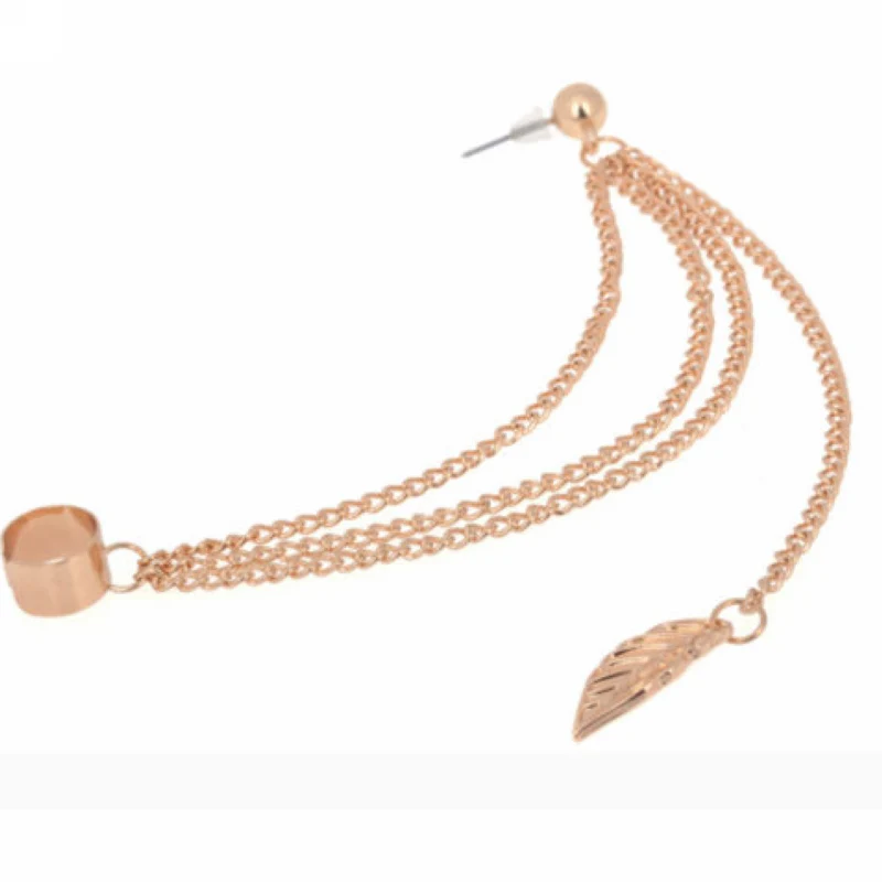 1pc Silver/Golden Chain Women Punk Rock Leaf Cuff Dangle Stud Tassel Earrings