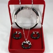 Изысканные свадебные из натуральной черный камень серебряный дракон кулон серьги fine КВАРЦ Серебро 925 люкс Широкий часы Крылья женские королева