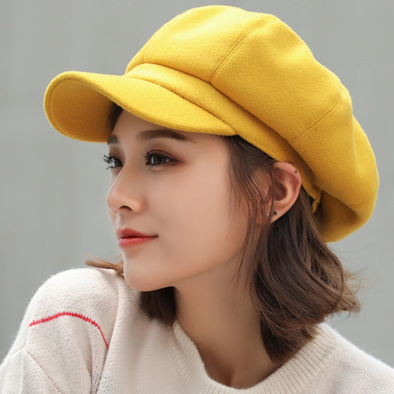 

HT1990 Auutmn Winter Hats for Women Solid Plain Octagonal Newsboy Cap Men Ladies Casual Wool Hat Winter Beret Women Painter Cap