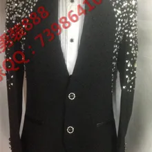 Индивидуальные мужские большие размеры Черное вечернее платье Мужская мода горный хрусталь алмаз тонкий костюм танцевальный костюм сценическое шоу пальто